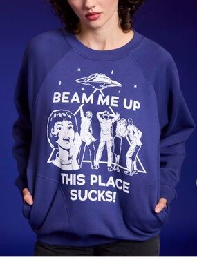 Primark x Stranger Things Blue Graphic 'Beam Me Up' Crewneck Sweatshirt